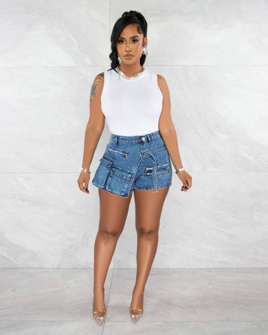 Multi Pocket Denim Shorts