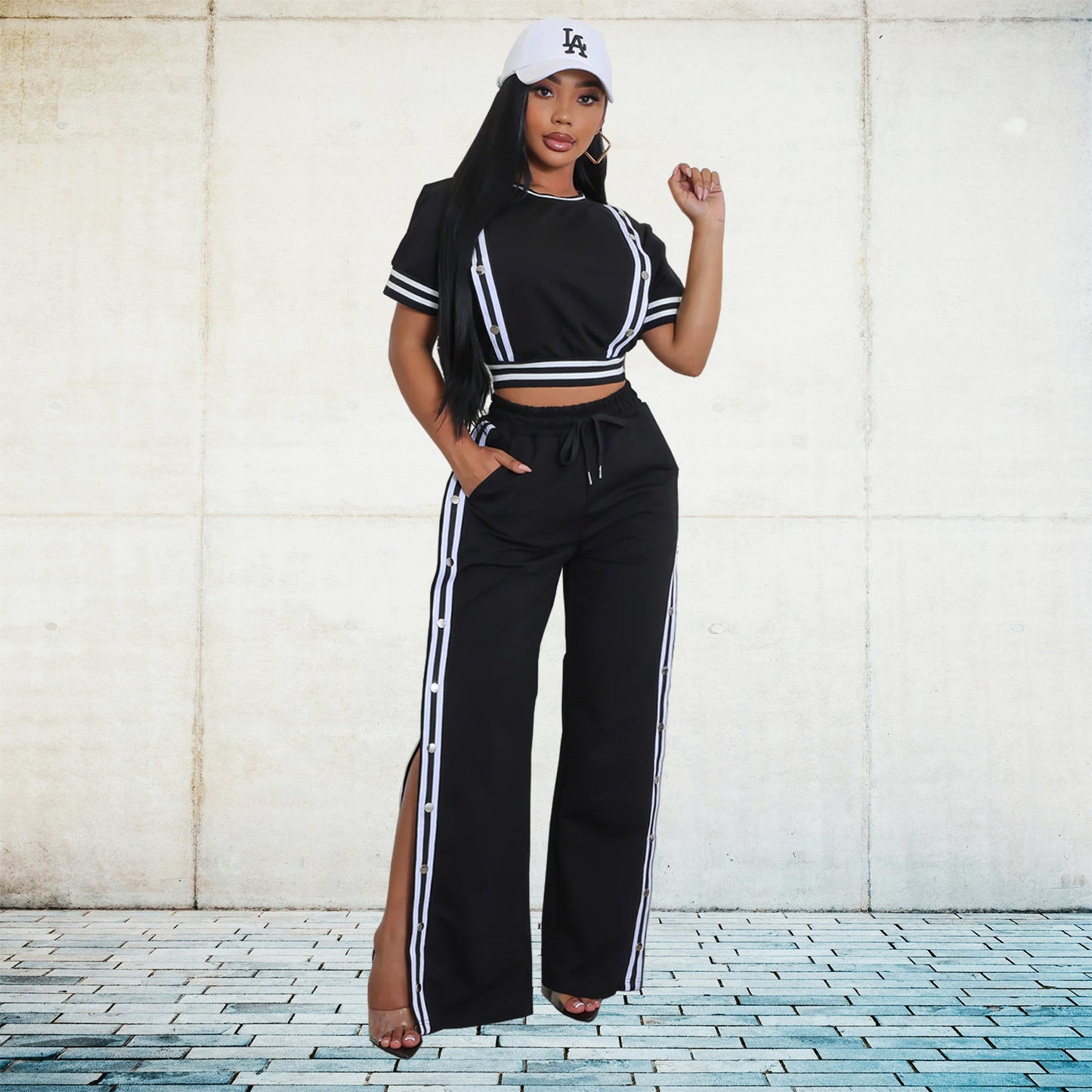 Women Wear Trendy Wide Leg Loose Casual Trousers Two Piece Sets