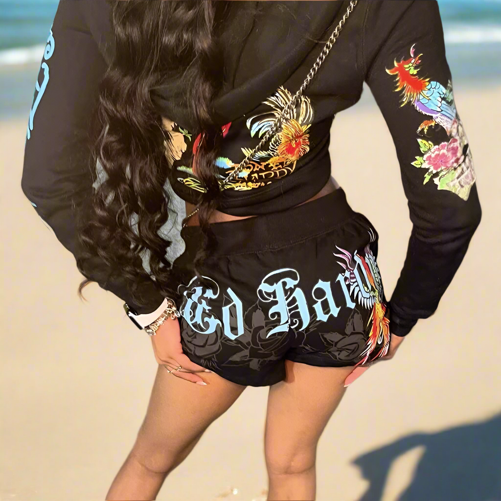 Ed Hardy Hooded Long Sleeved Short Set