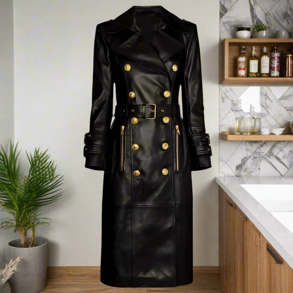Luxury Double Breasted Black Trench with Belt