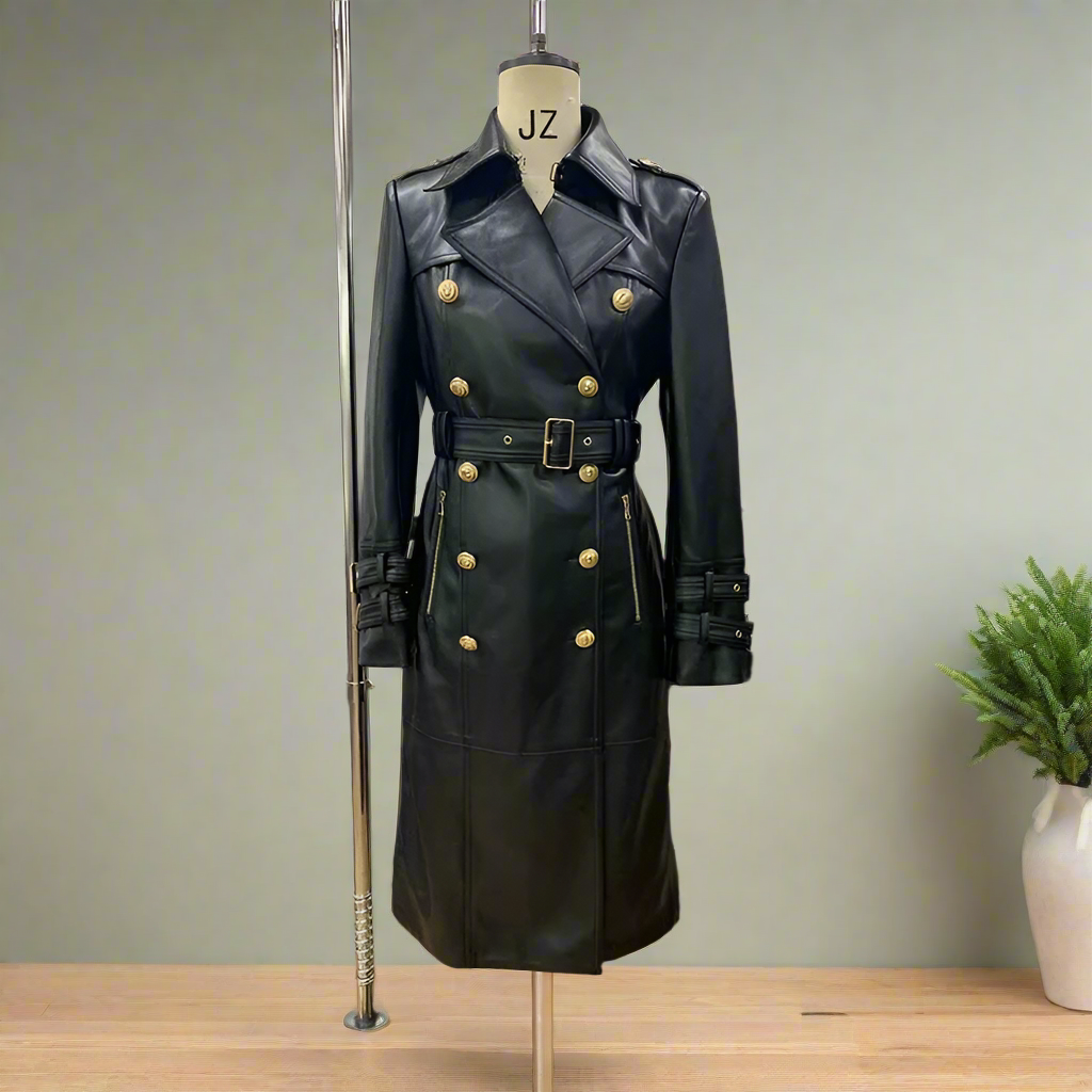 Luxury Double Breasted Black Trench with Belt