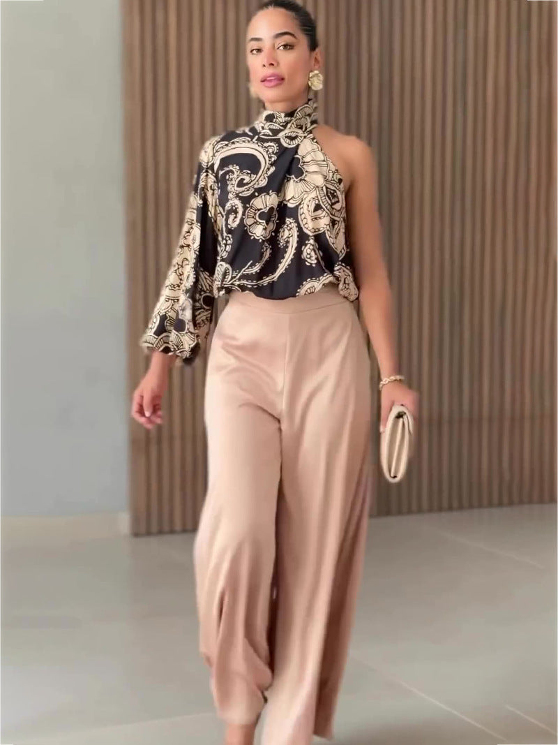 Sleeveless One Sleeve Wide Leg Set