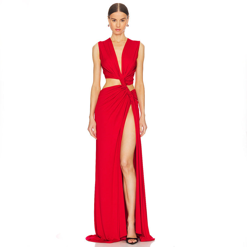 Deep V Plunge Cutout Maxi Summer Dress