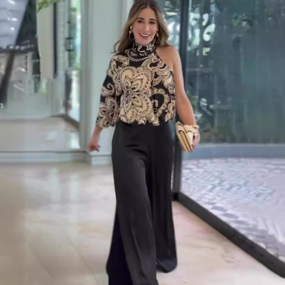 Sleeveless One Sleeve Wide Leg Set