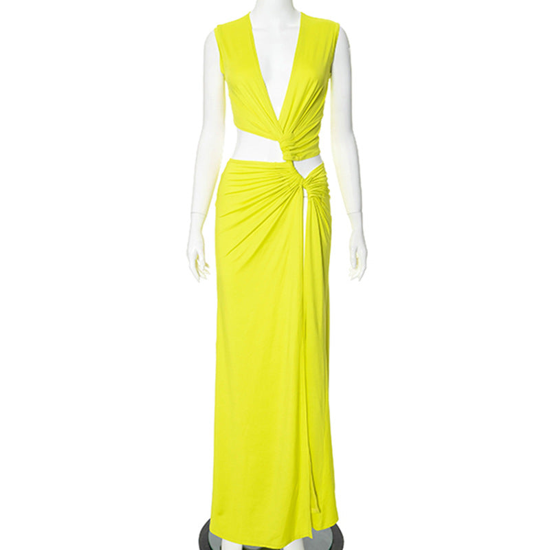 Deep V Plunge Cutout Maxi Summer Dress