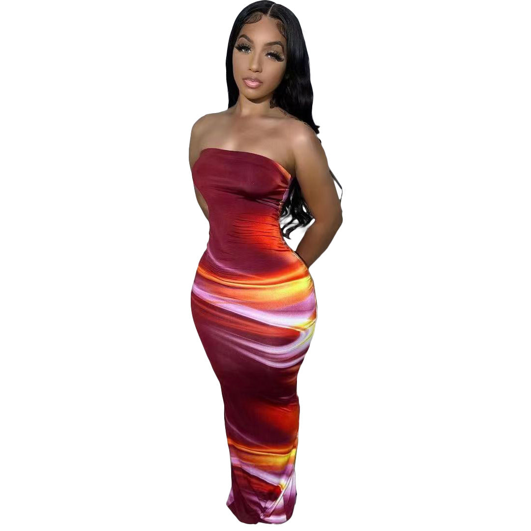 Mandi Shoulder Tube Print Slit Dress