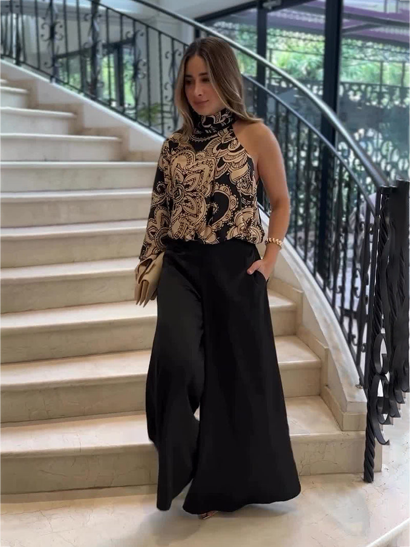 Sleeveless One Sleeve Wide Leg Set