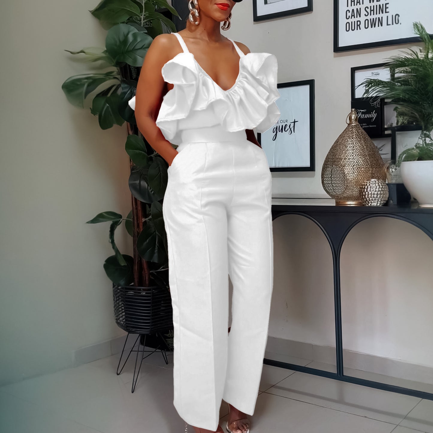 V Neck High Waist Set