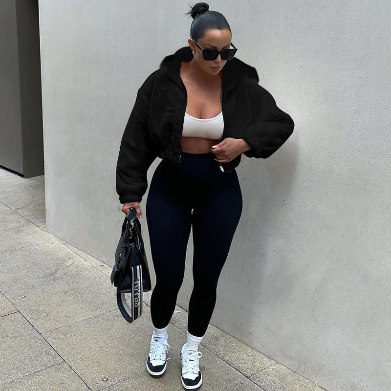 Hooded Plush Long Sleeved Top Women