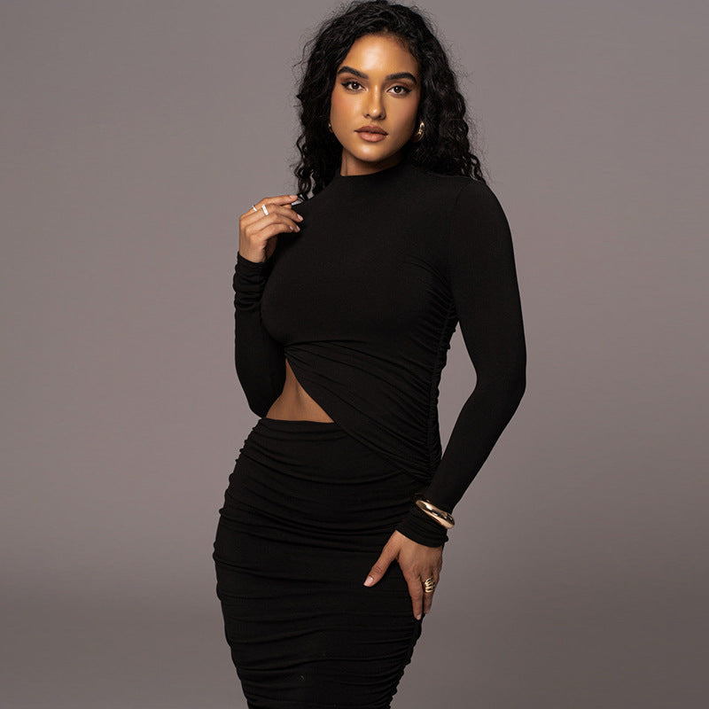 Crew Neck Cut Out Long Sleeve Dress