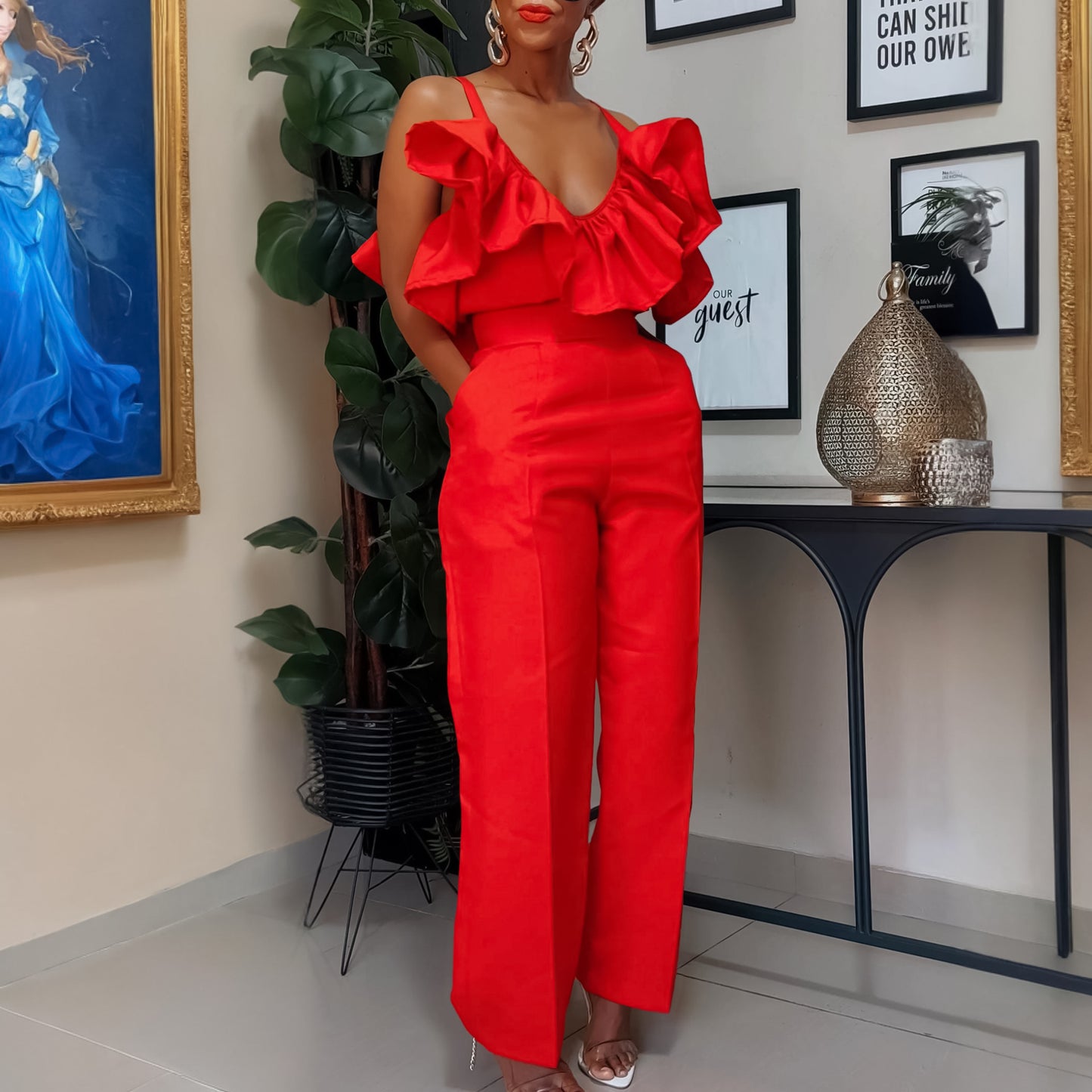 V Neck High Waist Set