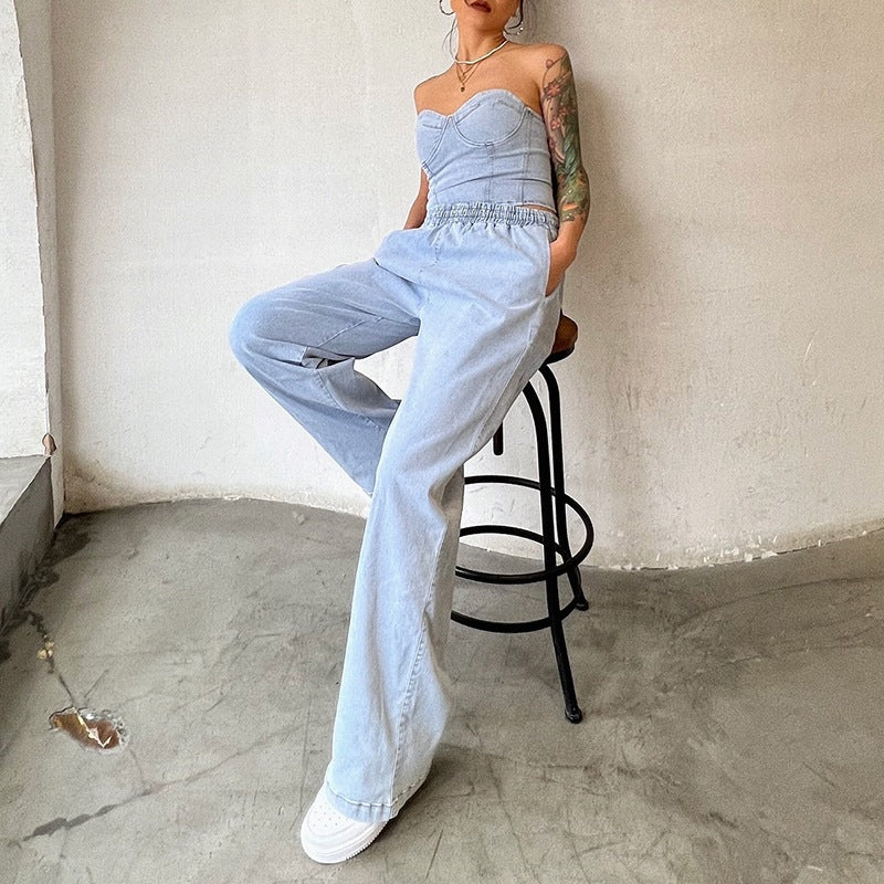 Sleeveless Denim Two Piece Set