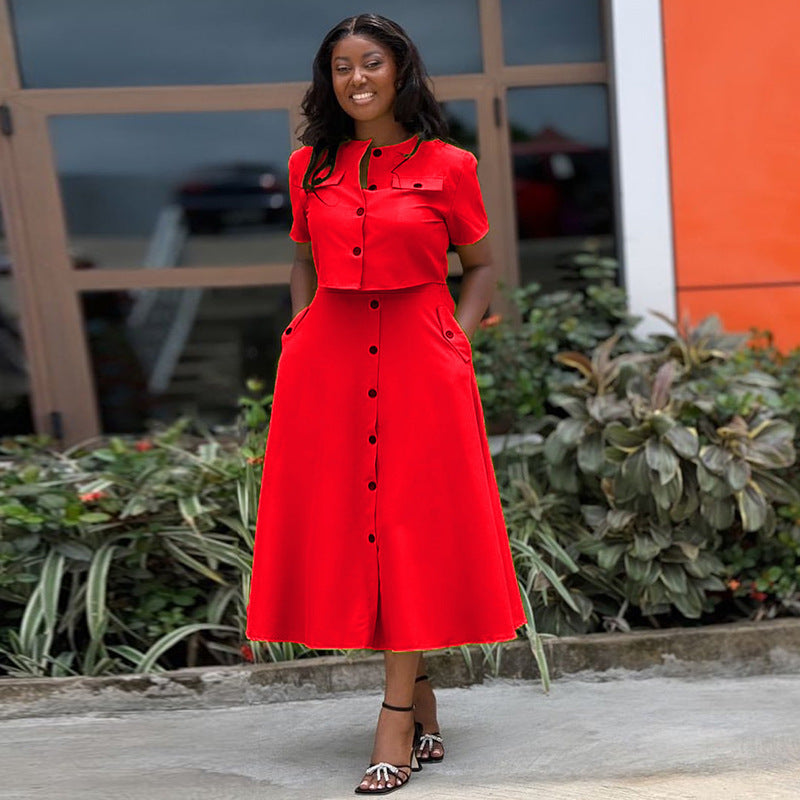 Crew Neck Short Sleeve Skirt Set