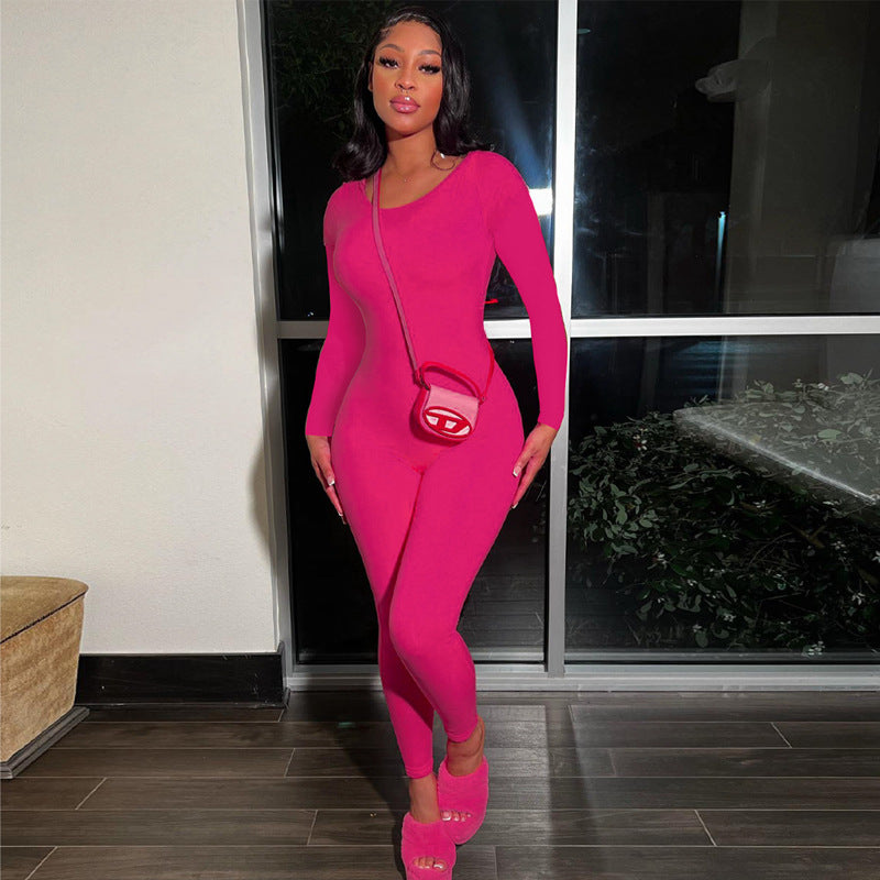 Backless Long Sleeve Slim Fit Sports Jumpsuit