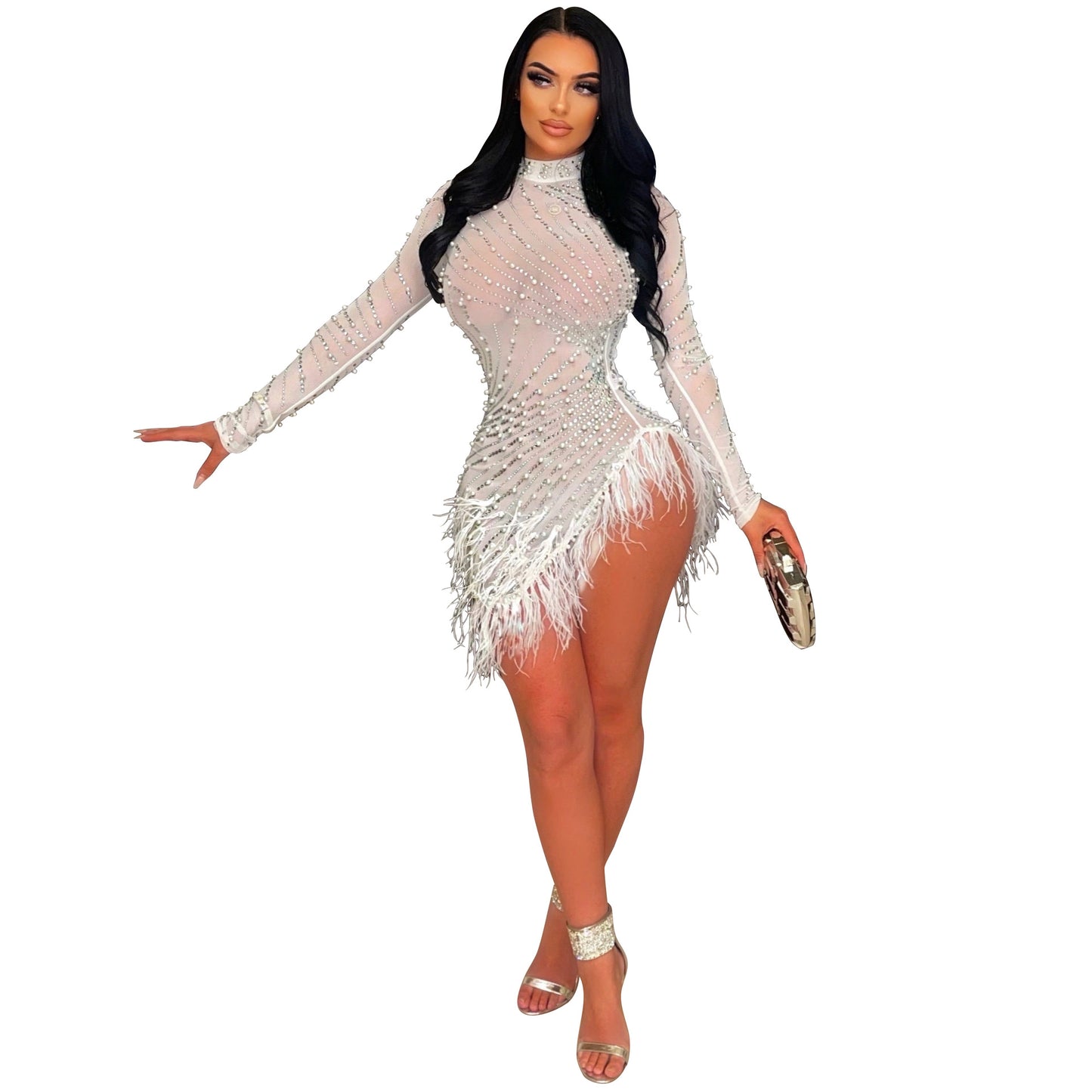 Elegant Rhinestone Mesh Dress
