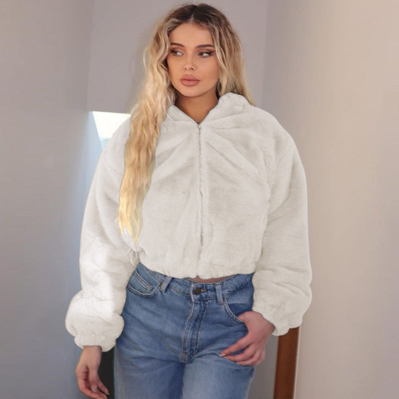 Hooded Plush Long Sleeved Top Women