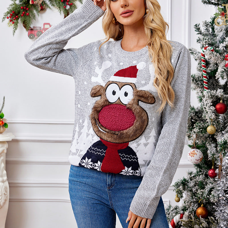 Light Gray Christmas Pullover Sweater