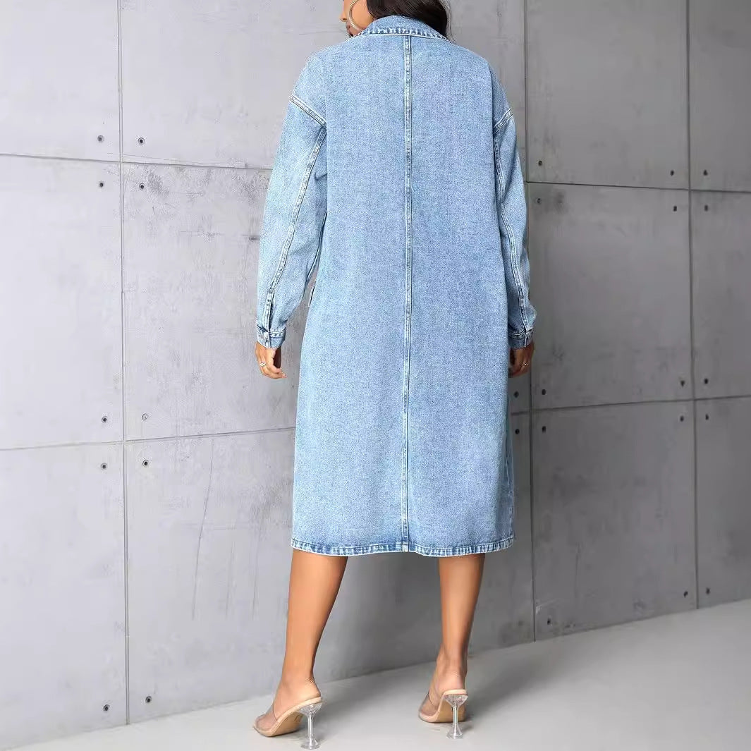 Luxe Long Denim Trench Coat