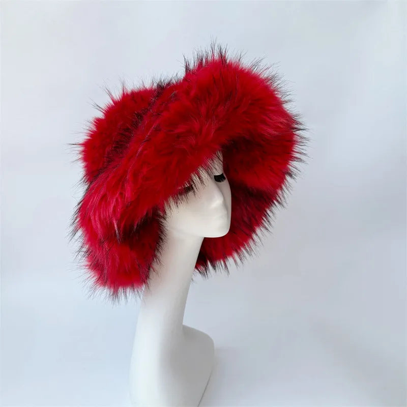 Fluffy Oversized Y2K Bucket Hat & Fur Bag