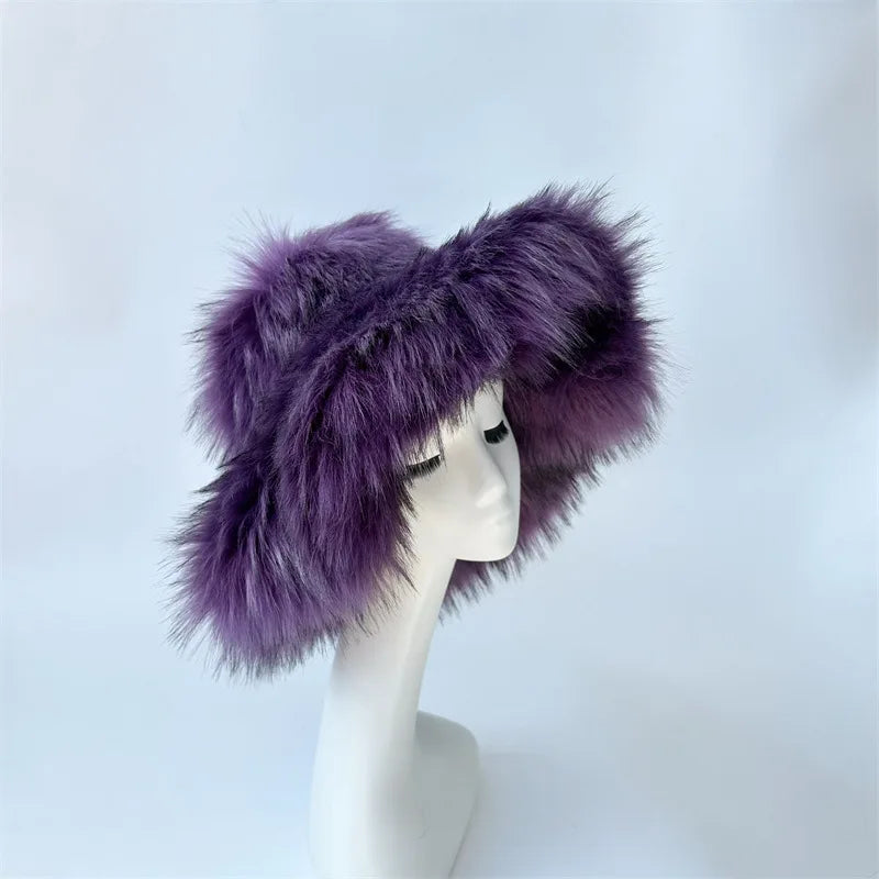 Fluffy Oversized Y2K Bucket Hat & Fur Bag