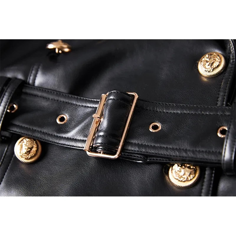 Luxury Double Breasted Black Trench with Belt