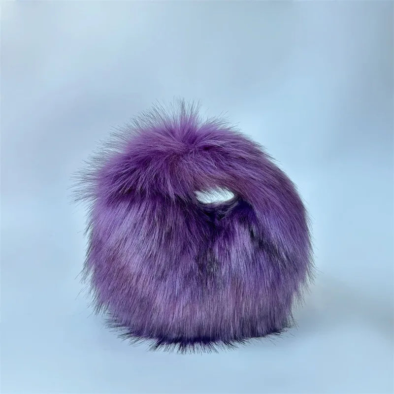 Fluffy Oversized Y2K Bucket Hat & Fur Bag