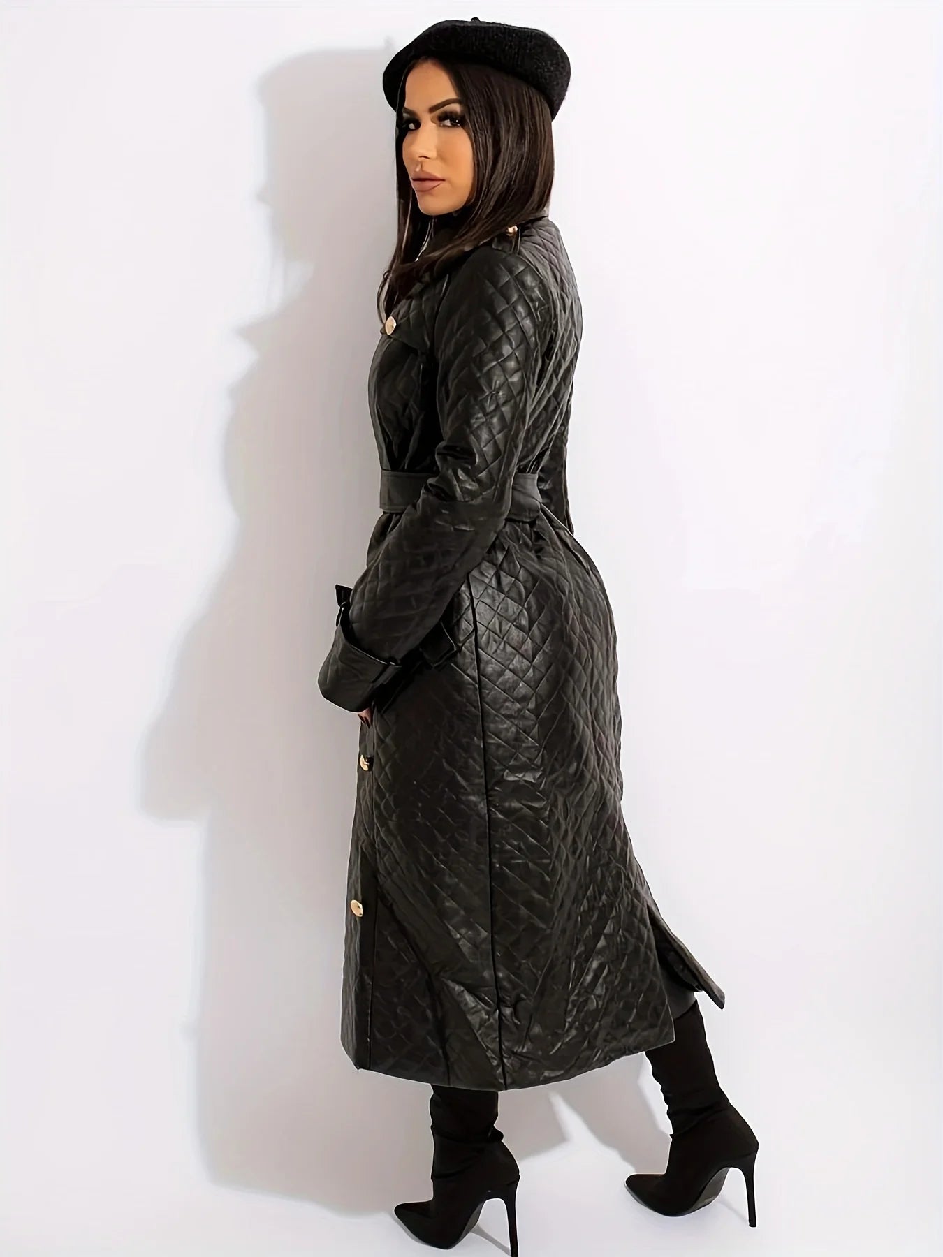 Black Boss Luxe Curve Leather Trench