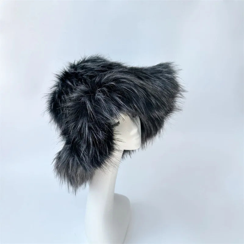 Fluffy Oversized Y2K Bucket Hat & Fur Bag