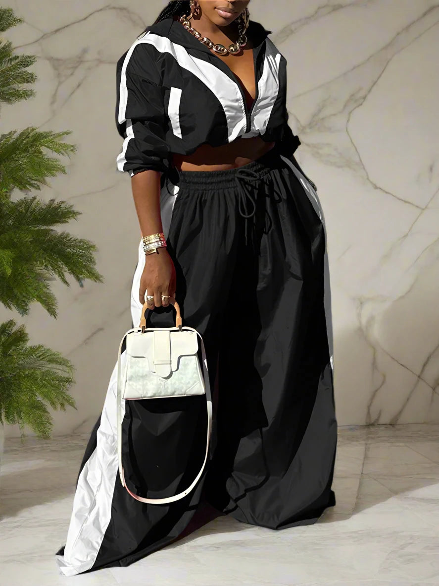 Loose Crop Top Wide Leg Pants Sets