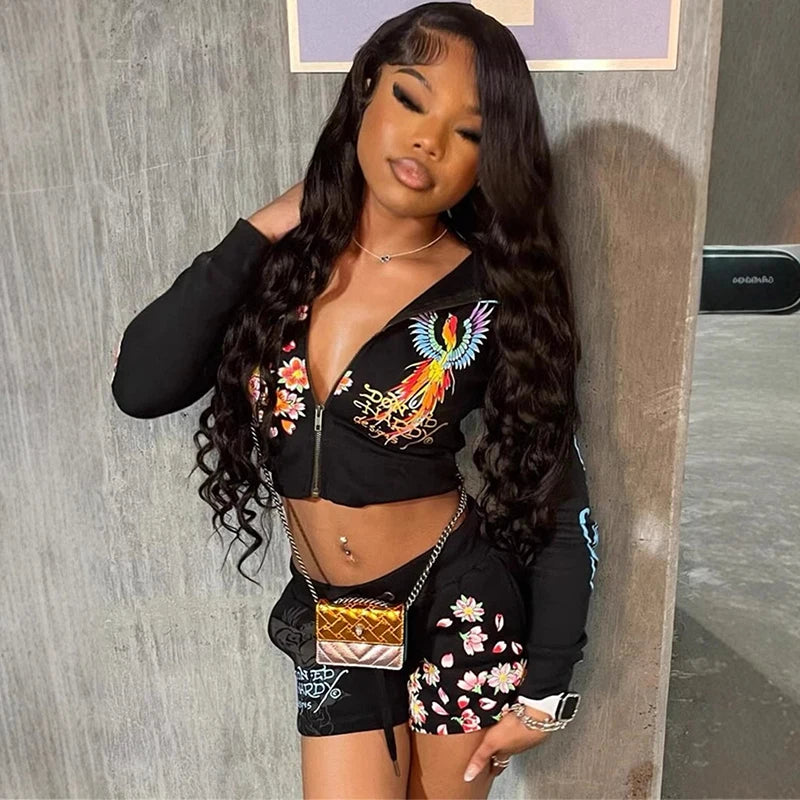 Ed Hardy Hooded Long Sleeved Short Set