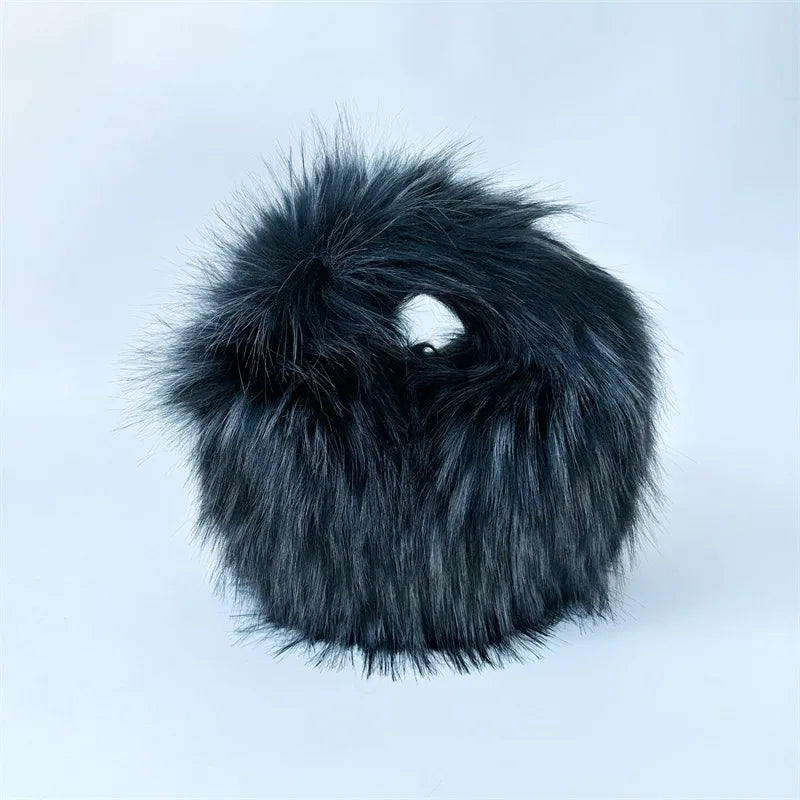 Fluffy Oversized Y2K Bucket Hat & Fur Bag