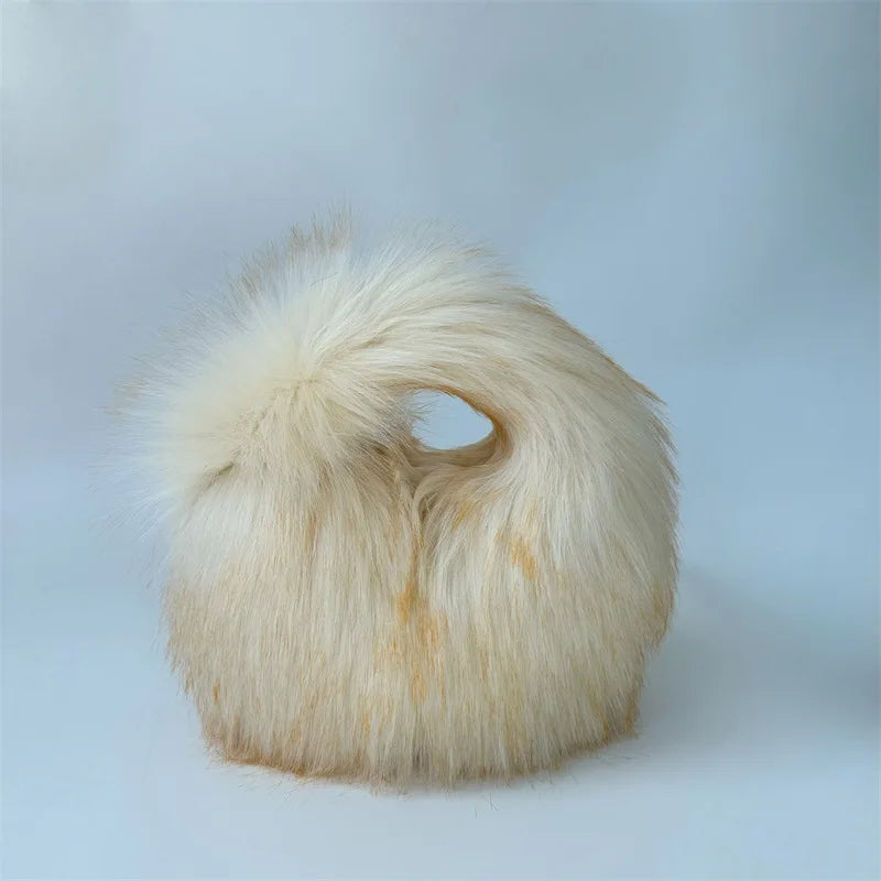 Fluffy Oversized Y2K Bucket Hat & Fur Bag