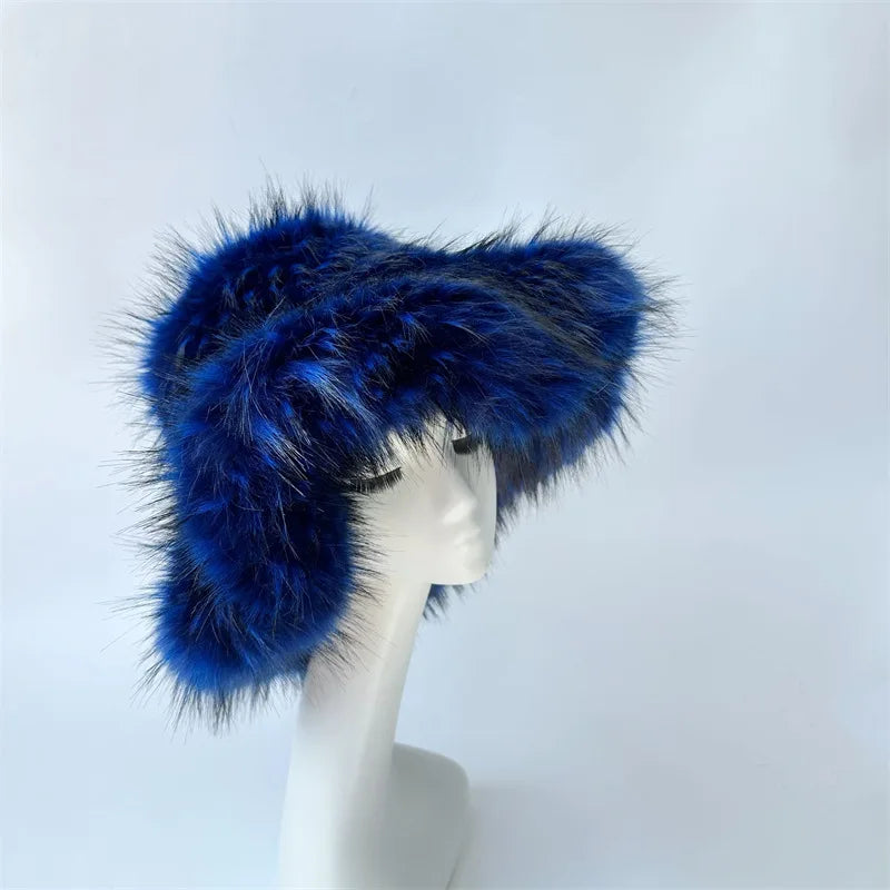 Fluffy Oversized Y2K Bucket Hat & Fur Bag