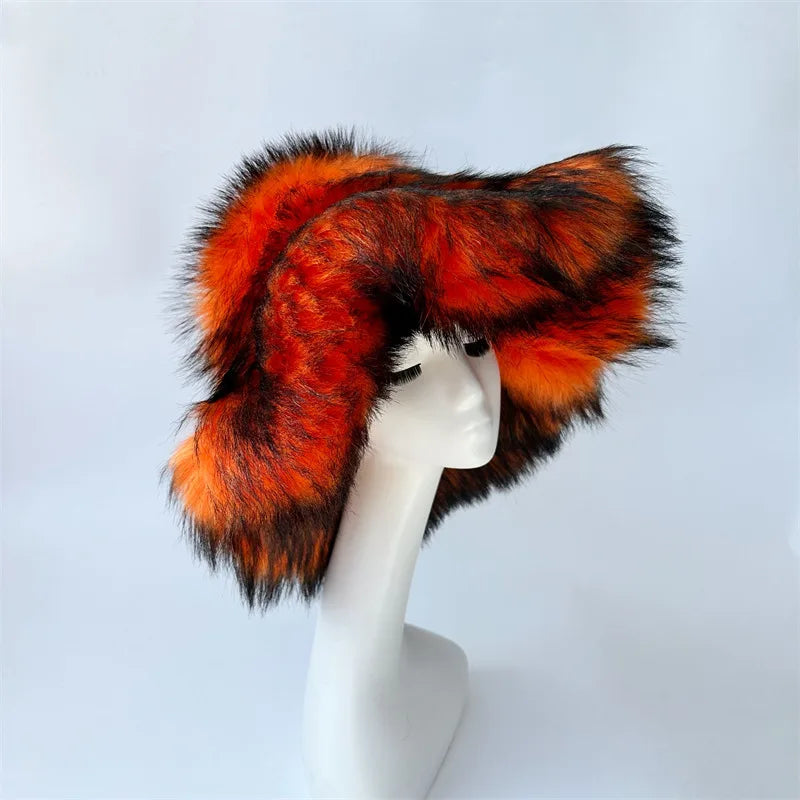 Fluffy Oversized Y2K Bucket Hat & Fur Bag