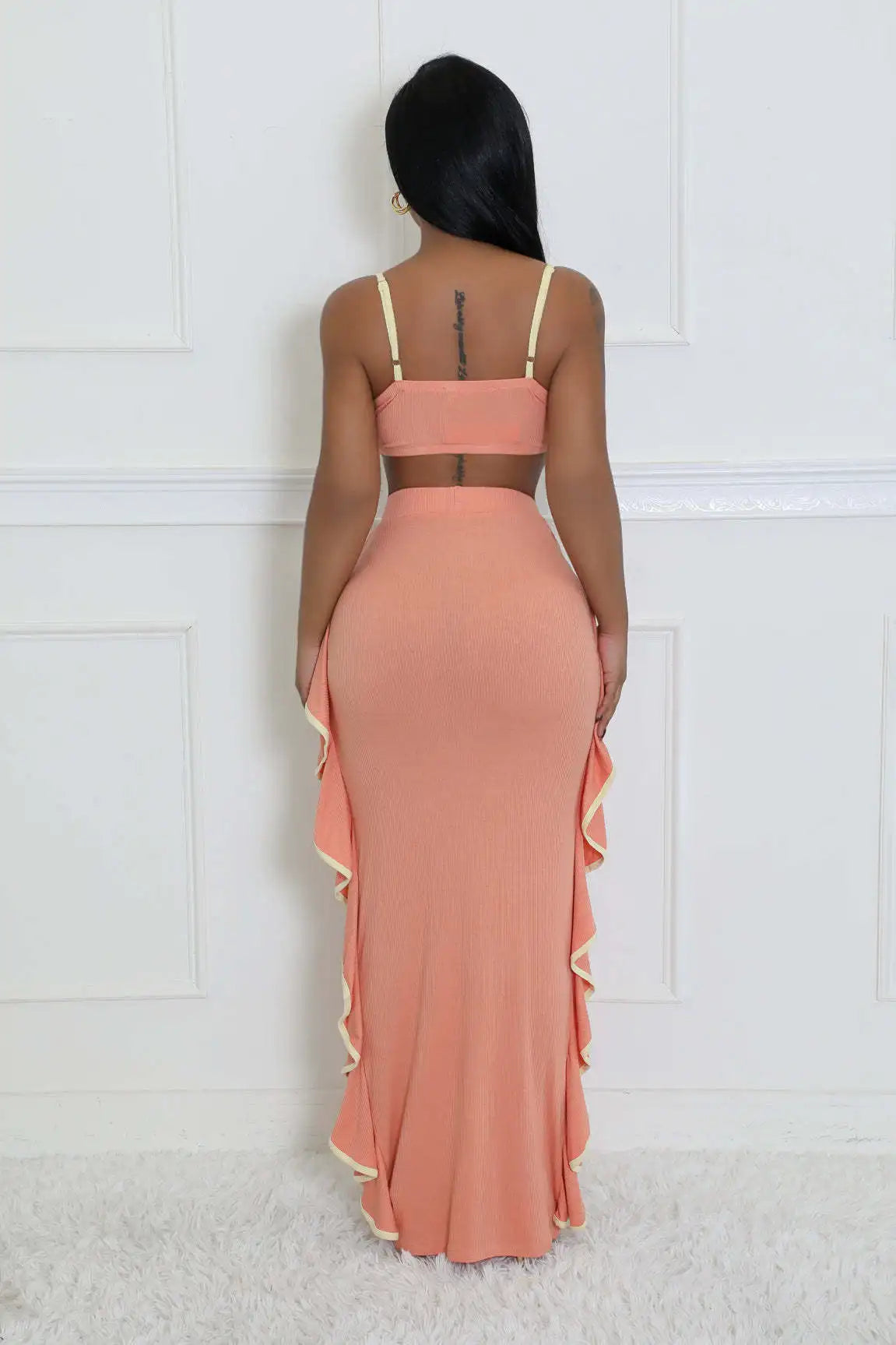 Ruffle Ribbed Two Piece Dress