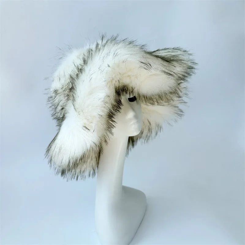 Fluffy Oversized Y2K Bucket Hat & Fur Bag