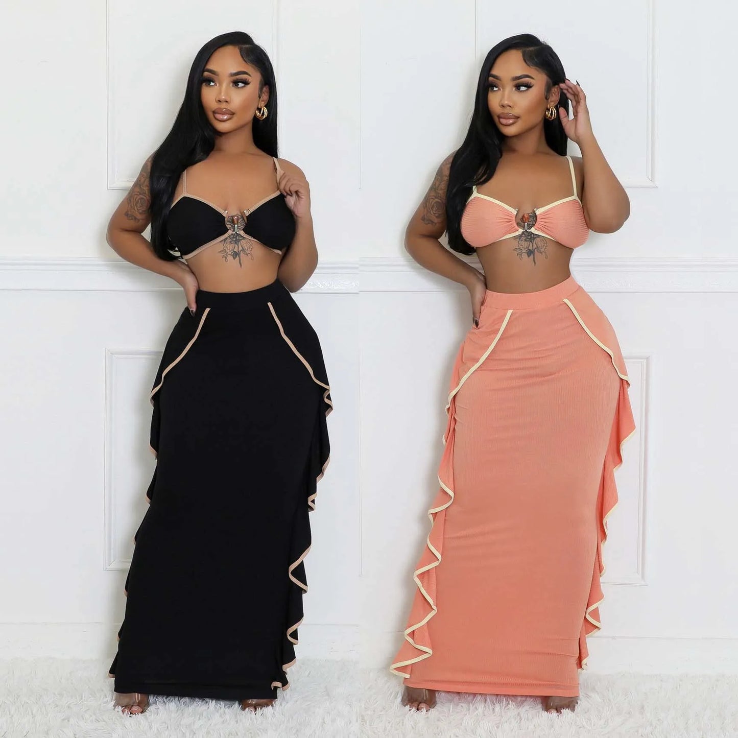 Ruffle Ribbed Two Piece Dress