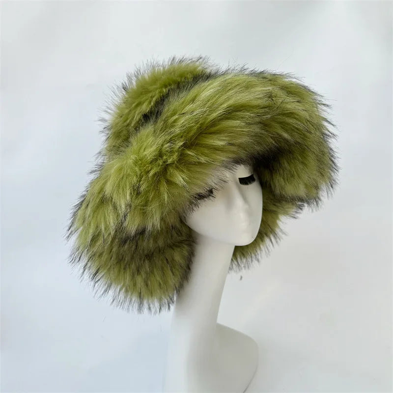 Fluffy Oversized Y2K Bucket Hat & Fur Bag