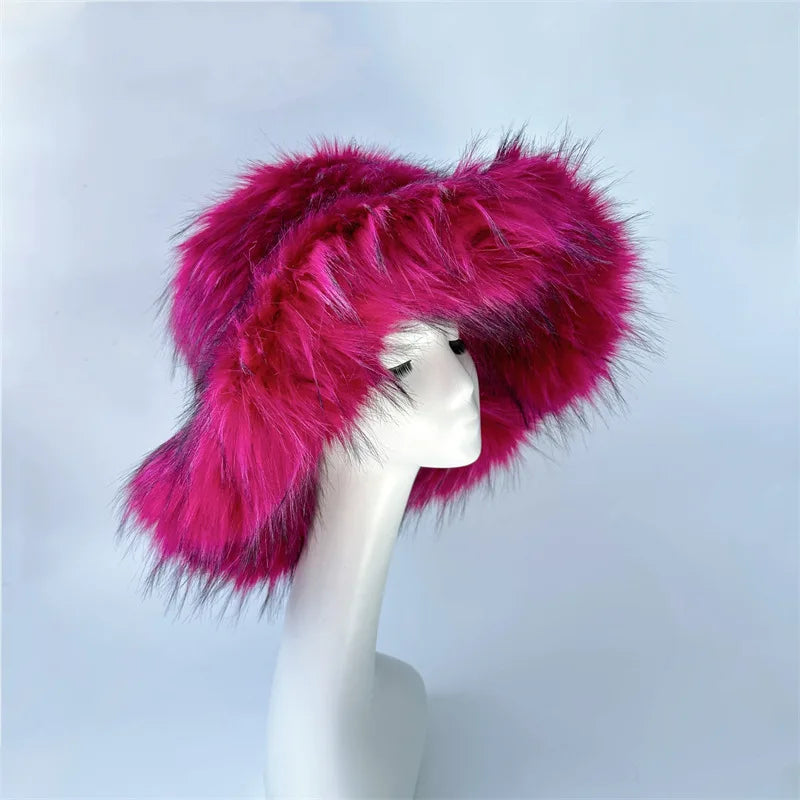 Fluffy Oversized Y2K Bucket Hat & Fur Bag