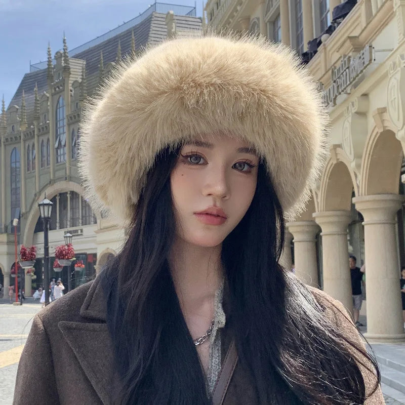 Fluffy Oversized Y2K Bucket Hat & Fur Bag