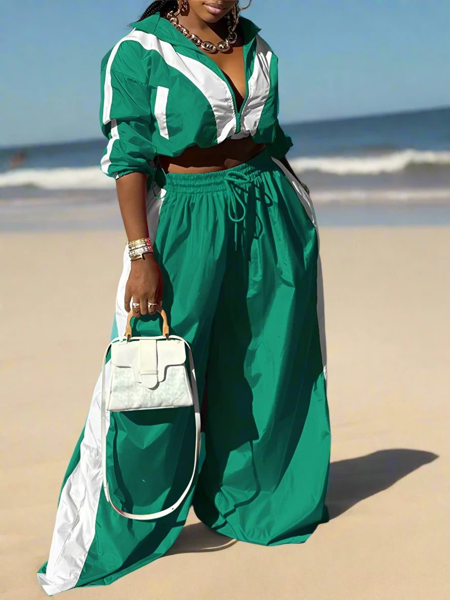 Loose Crop Top Wide Leg Pants Sets