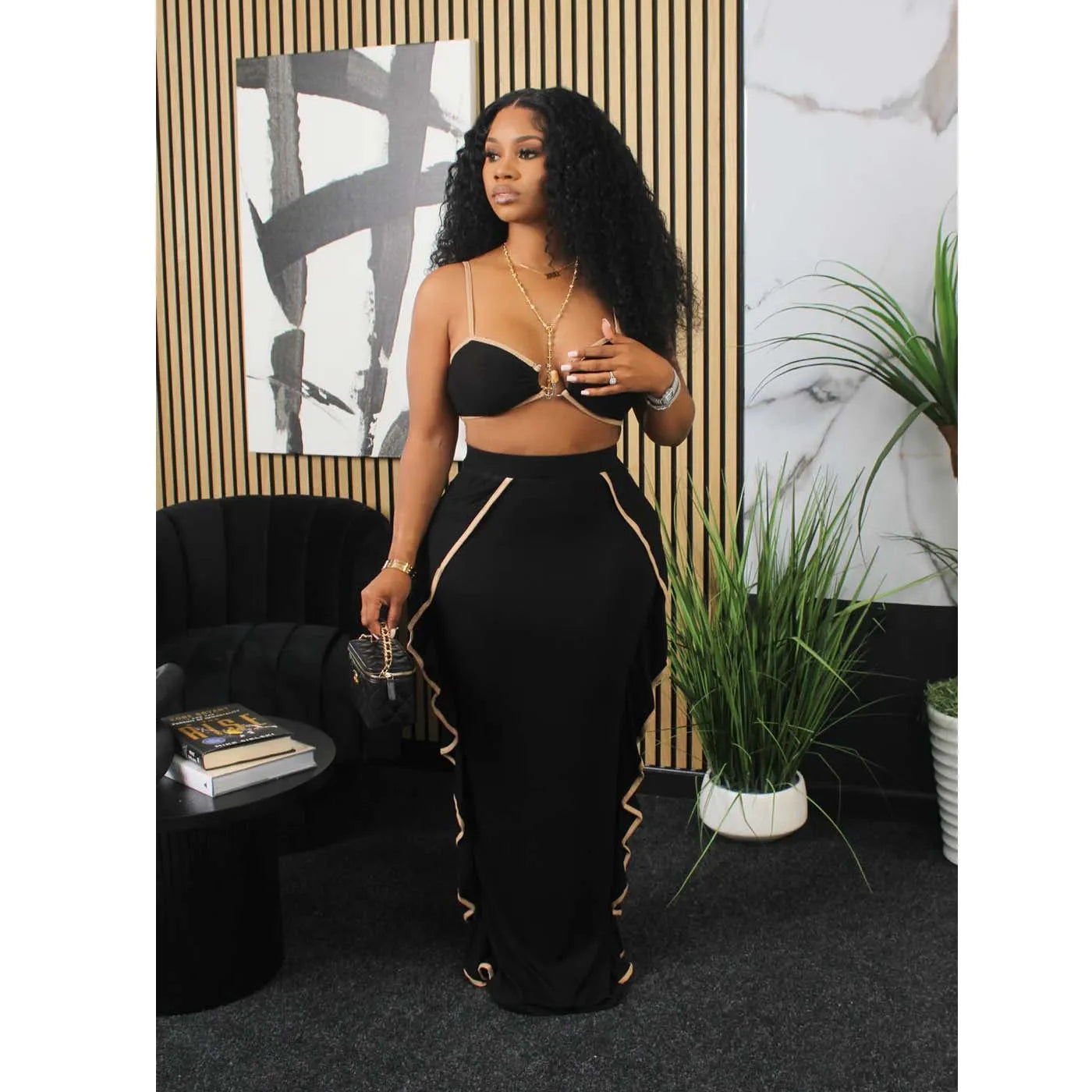 Ruffle Ribbed Two Piece Dress