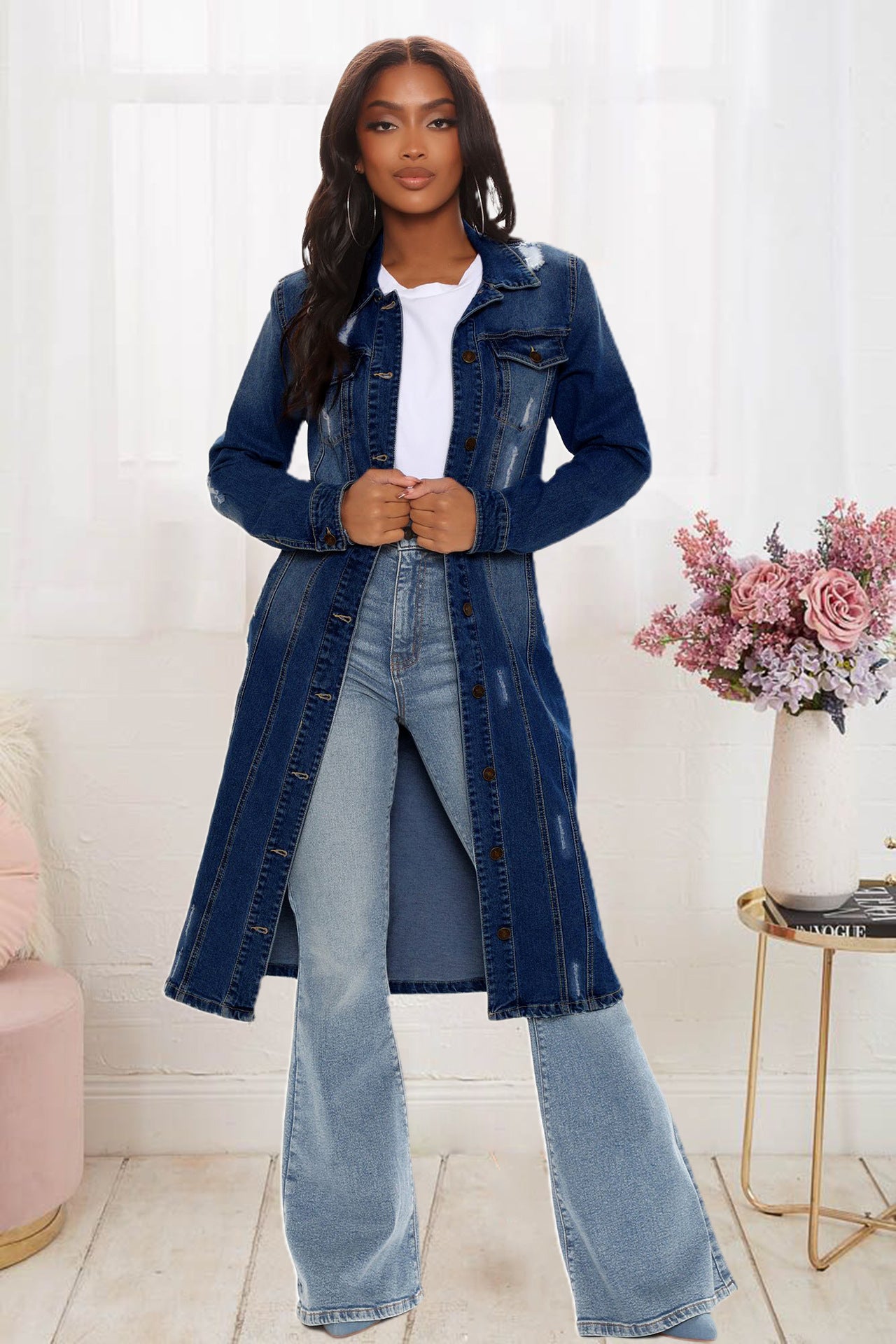“Vintage-Luxe” Trench Denim Jacket