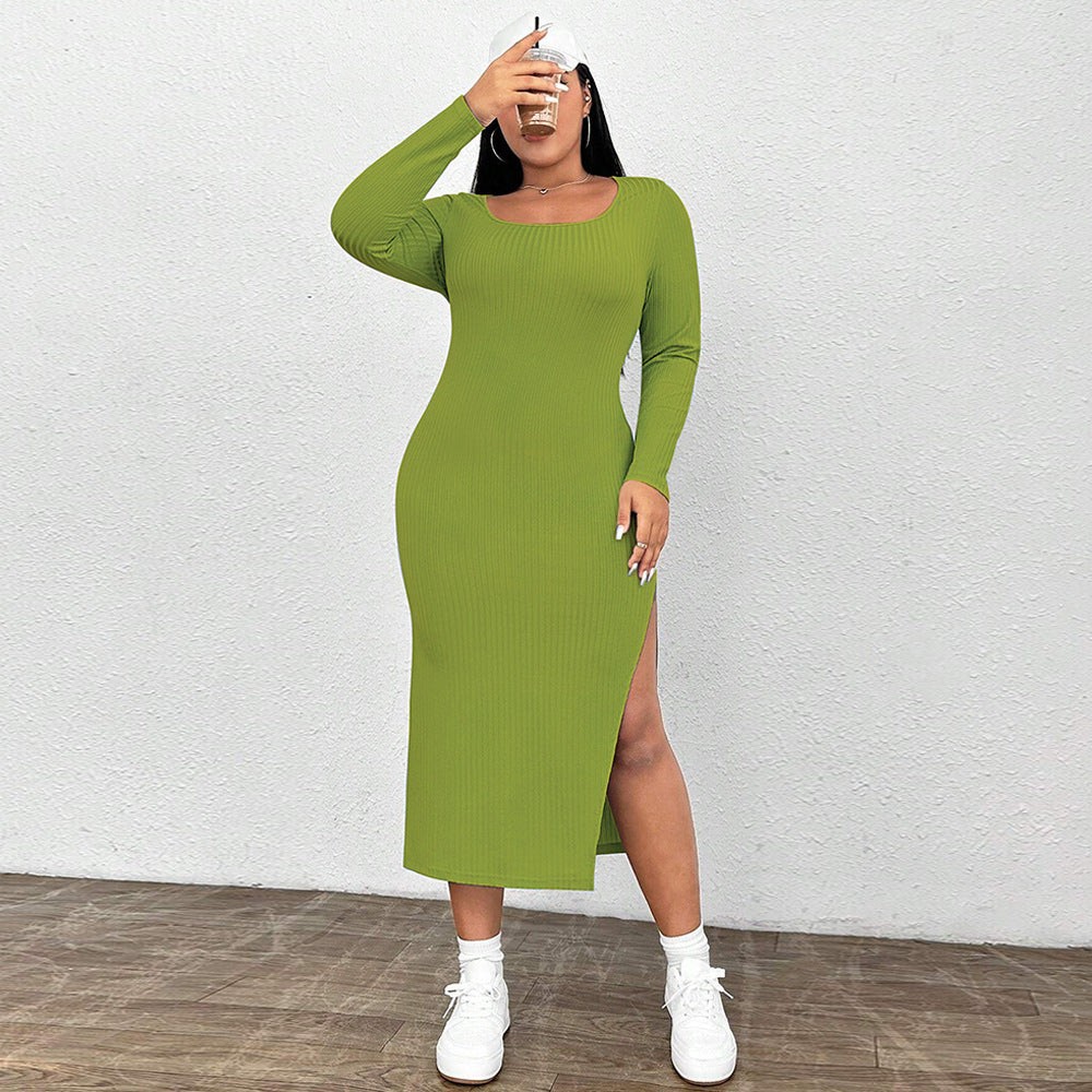 Square Collar Knitted Long Sleeved Dress