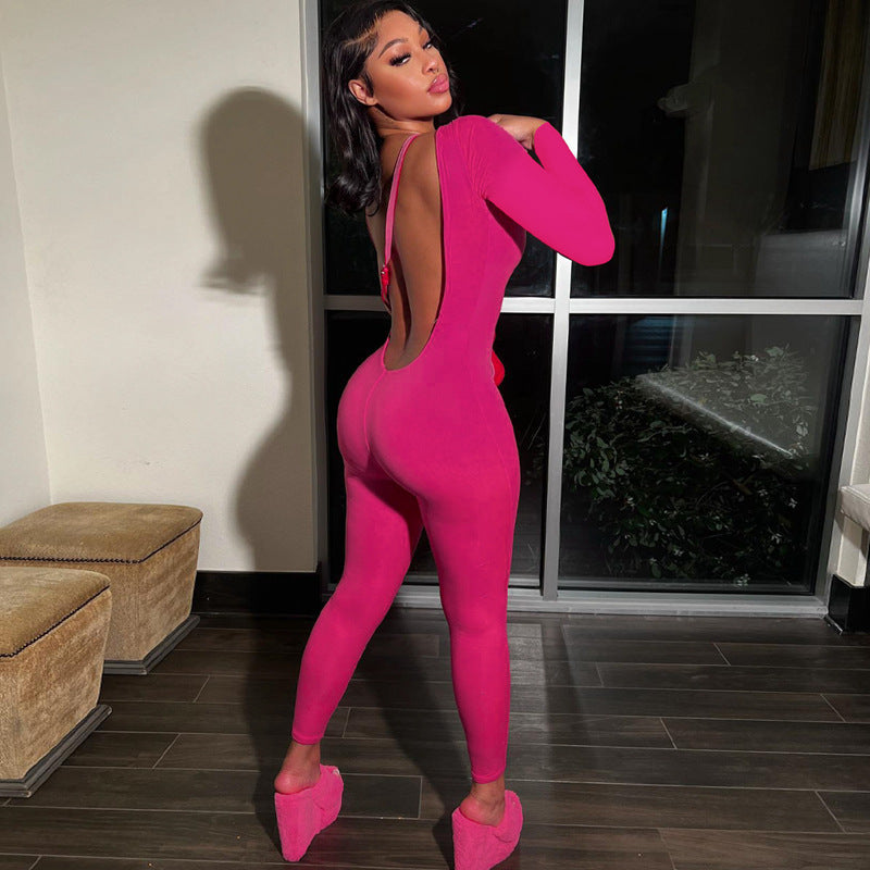 Backless Long Sleeve Slim Fit Sports Jumpsuit