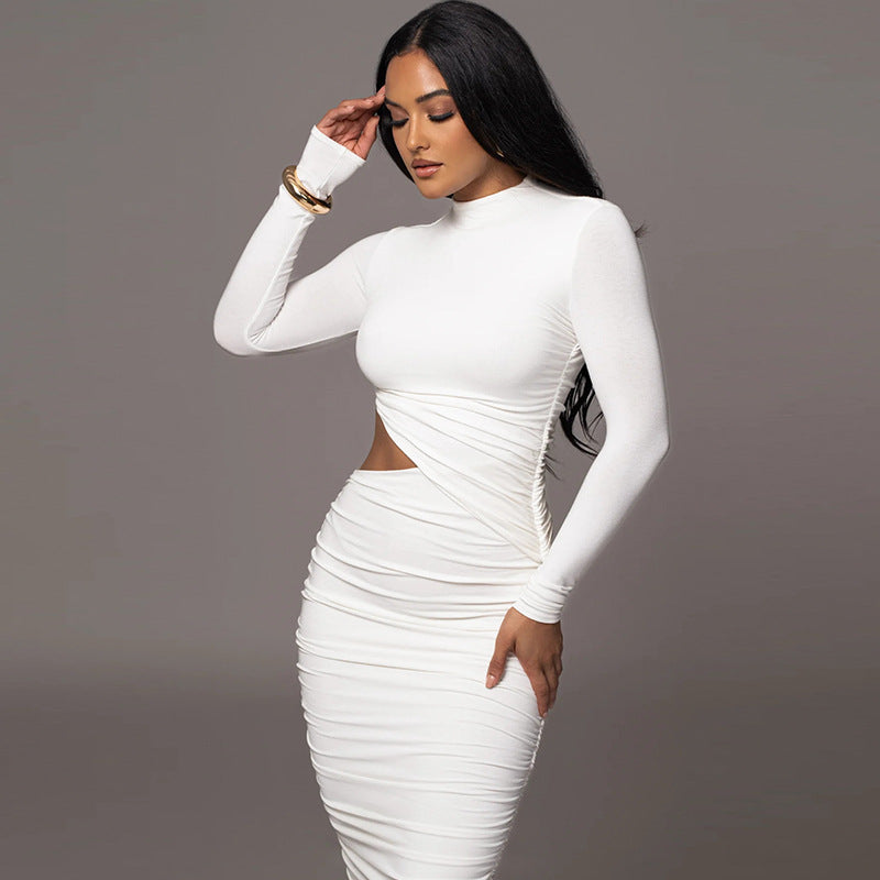 Crew Neck Cut Out Long Sleeve Dress