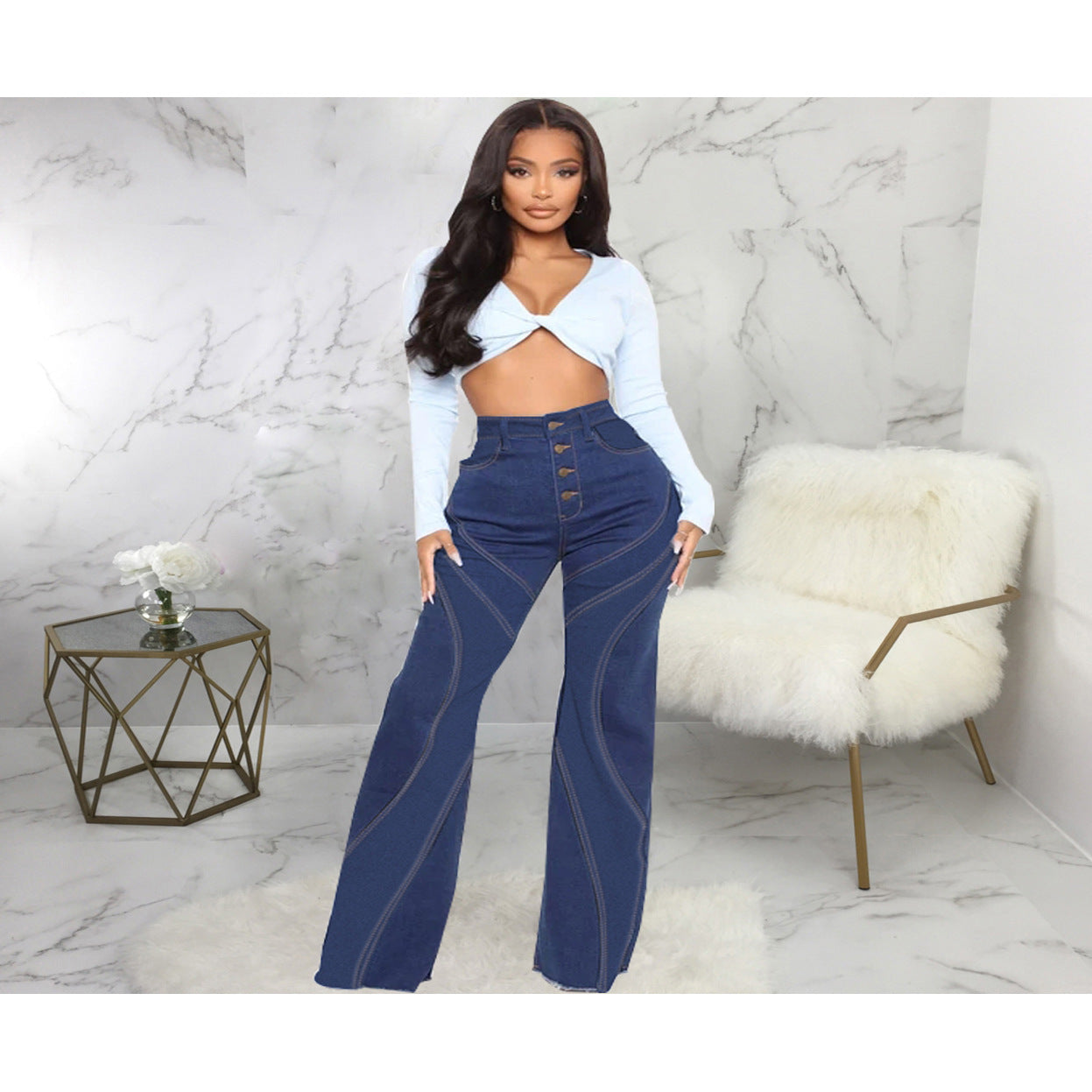 Exclusive Denim Stretch Bottom Pants