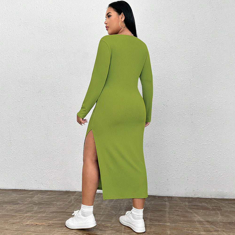 Square Collar Knitted Long Sleeved Dress