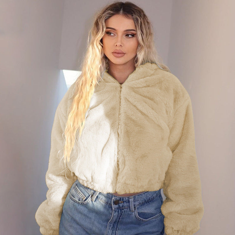 Hooded Plush Long Sleeved Top Women
