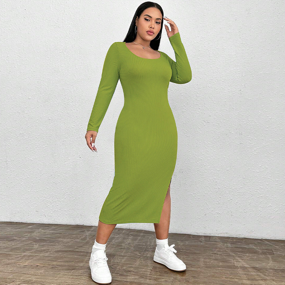 Square Collar Knitted Long Sleeved Dress